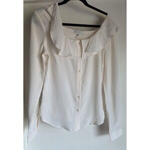 NWT Cosette Blouse Size S Cream 100% Silk Collared Long Sleeve Solid Top Shirt